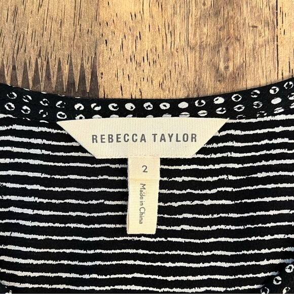 Rebecca Taylor Women’s Patchwork Print 100% Silk Long Sleeve Blouse Black Size 2 - Picture 4 of 8